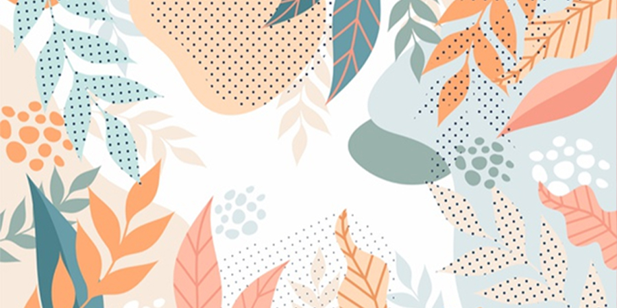 Плоский дизайн иллюстрации с принтом листьев в пастельных тонах