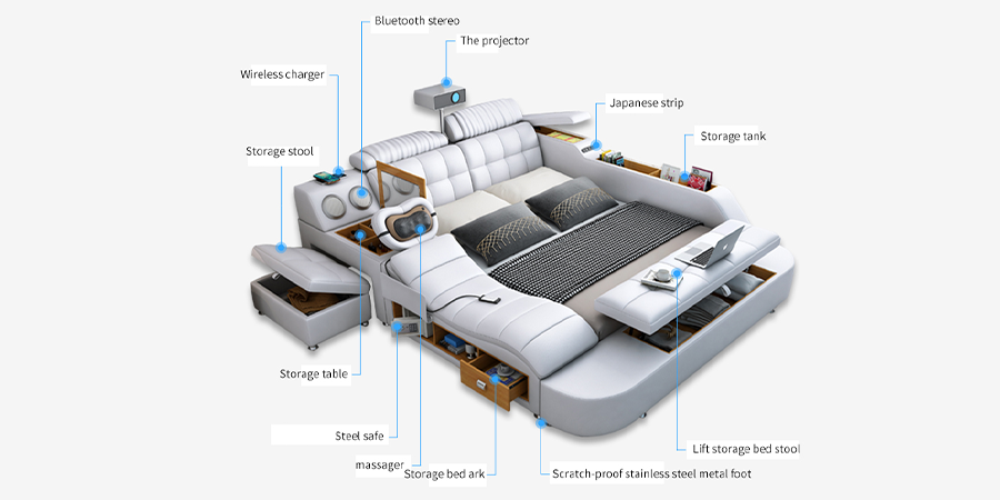 سرير ذكي متعدد الوظائف مع جهاز عرض مدمج