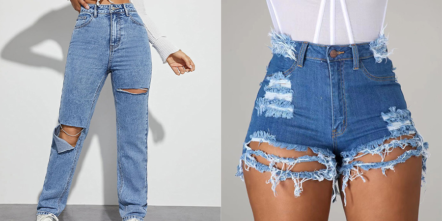 Dua model mengenakan dua gaya jeans