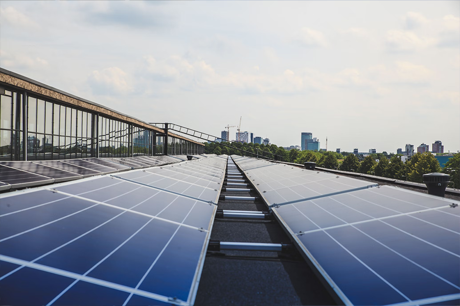 Solar panels on the roof of a building