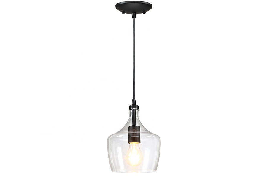 A clear glass mini pendant light ceiling fixture