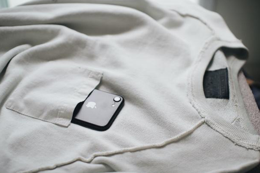 White men’s sweatshirt with pocket for phone