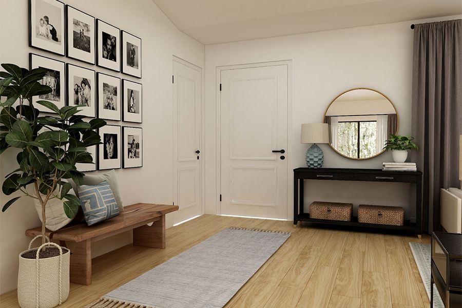 Pale wood vinyl flooring inside the entrance to a house