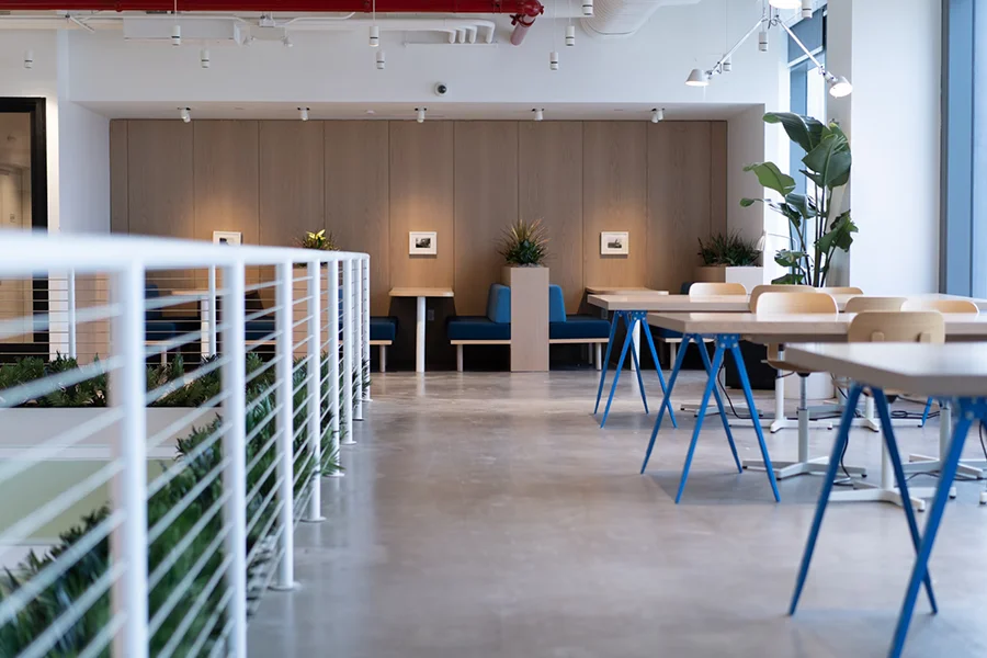 Spotlights used to illuminate sitting booths in an office