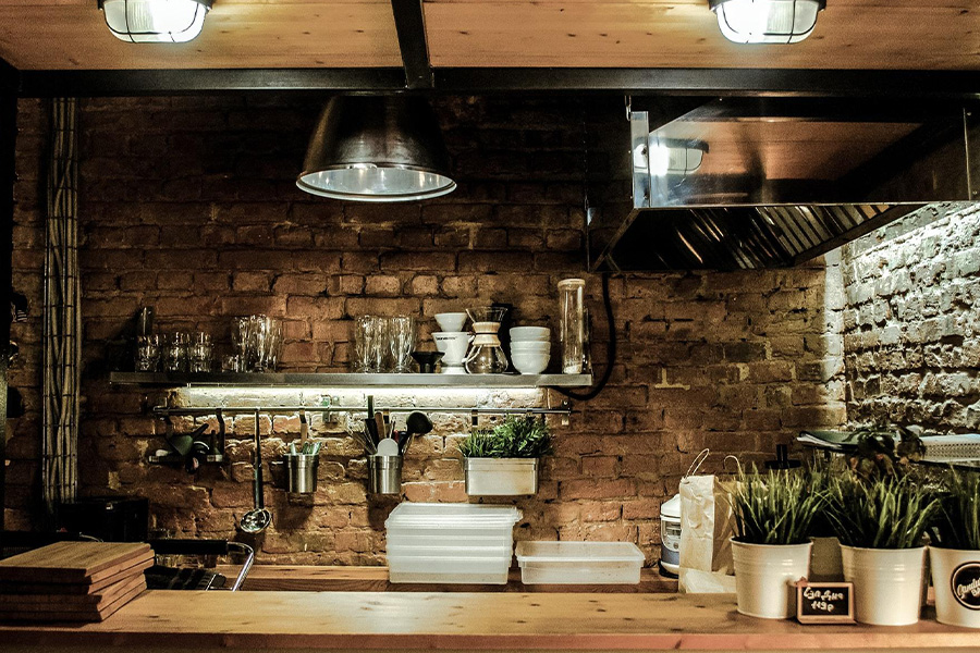 A kitchen backsplash made of stone