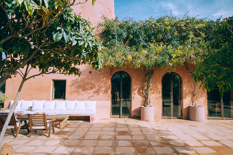 A patio made with natural stone flooring