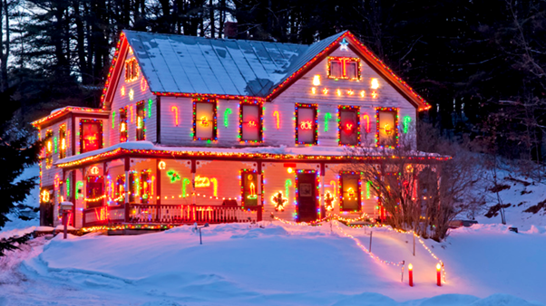 Exterior Garage Lighting With Christmas Lighting Decoration