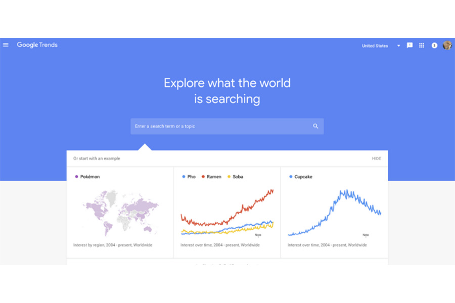 Página inicial do Google Trends em um computador