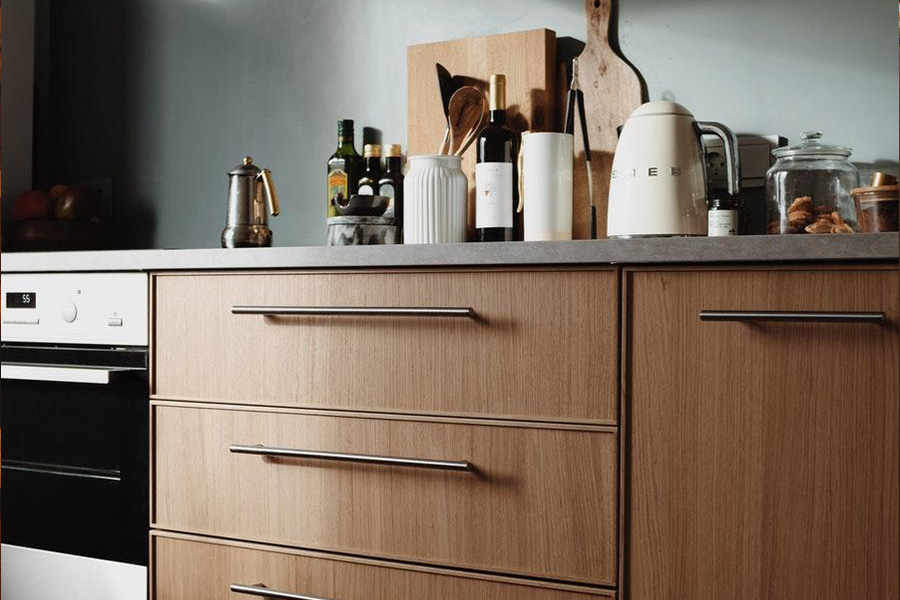 White and brown wooden kitchen cabinet