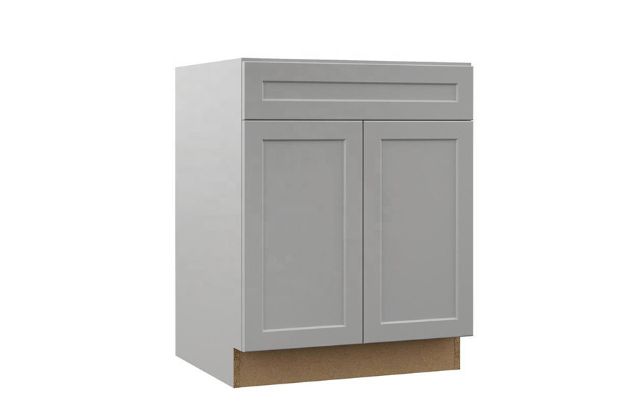 A kitchen floor cabinet with recessed doors