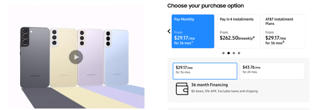 Image of an eCommerce payment break down option