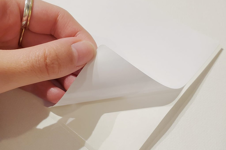 Woman preparing a paper for printing stickers