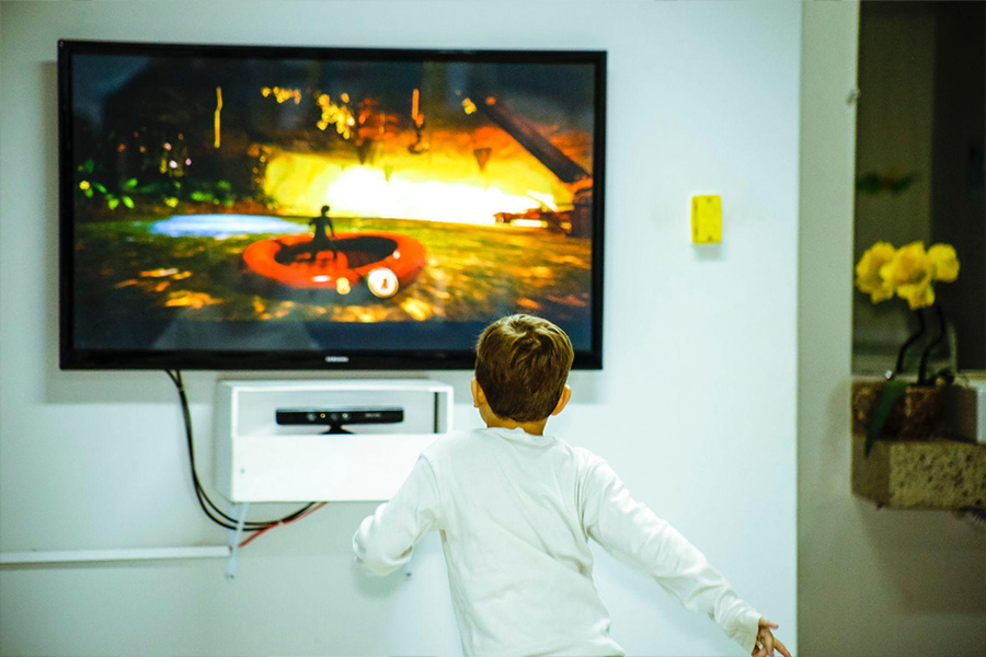 A flatscreen TV mounted on a wall