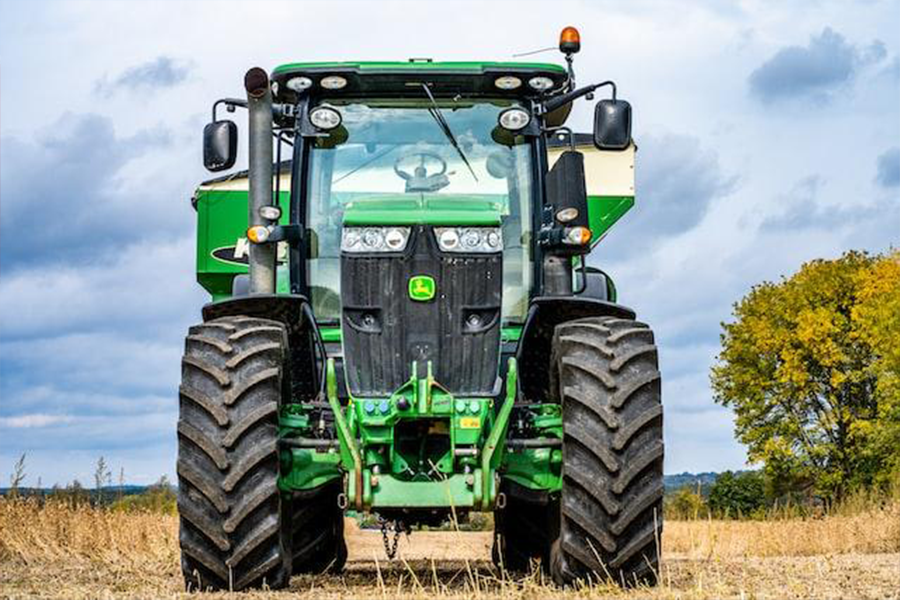 A tractor parked in a field