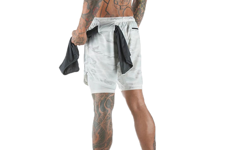 Anonymous man wearing grey layered short