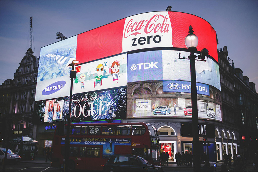 Brand advertisements displayed on LED screens