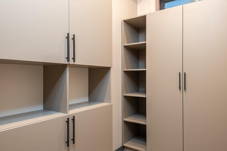 Clean modern cupboards with sharp handles