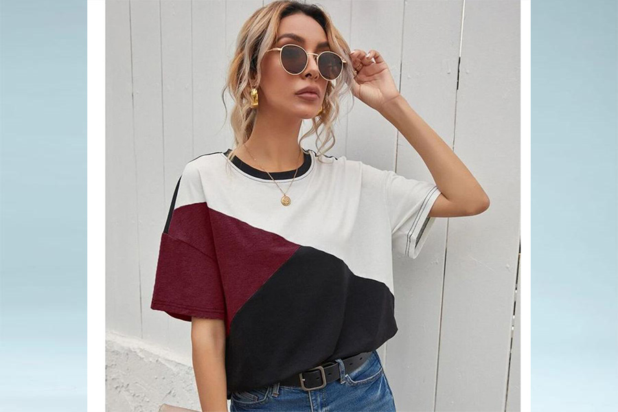 Lady rocking a cut and sew T-shirt