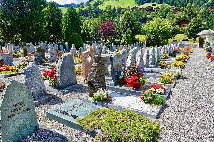 Numerous headstones in a cemetery