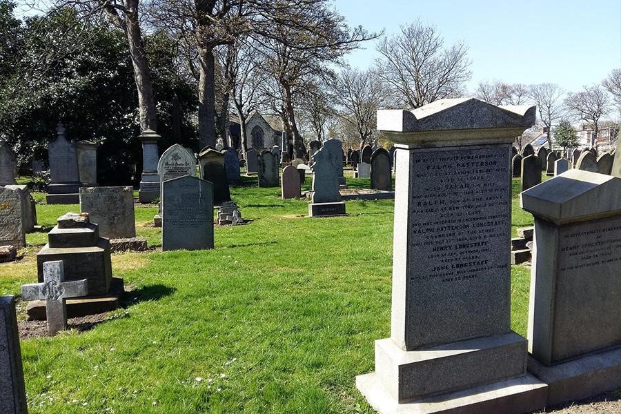 Numerous headstones in a cemetery