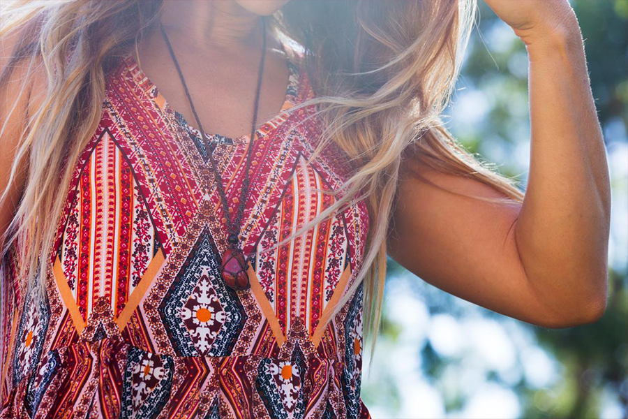 Woman wearing a mini Boho dress