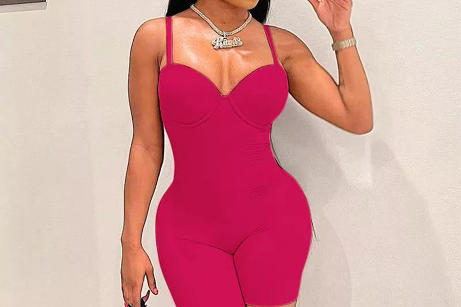 Woman wearing body-smoothing bodysuit