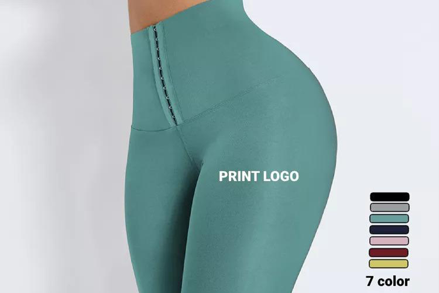 Woman wearing green tummy-control leggings