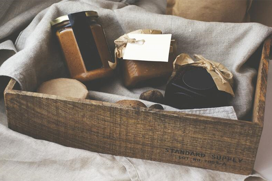 A wooden box with lining to secure delicate eatables