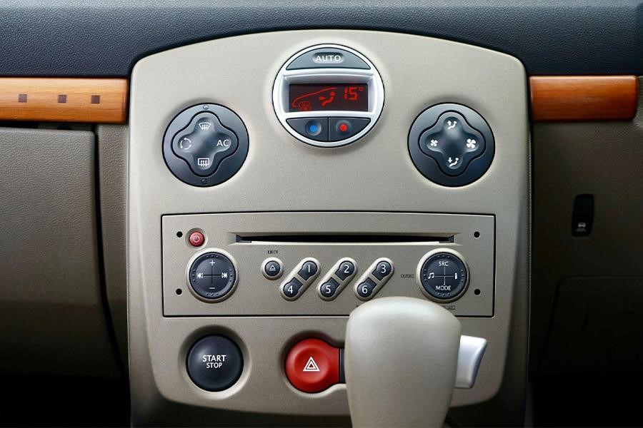 A grey 2 DIN car DVD player