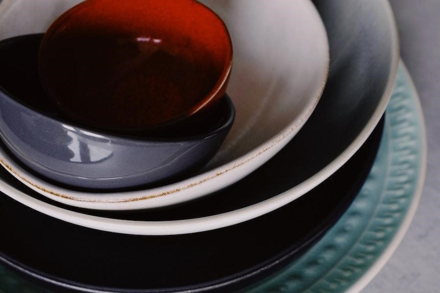 Close-up shot of stoneware dinner set