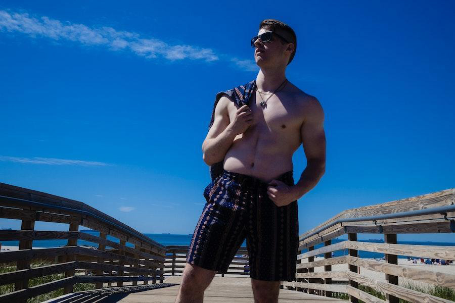 Man with sunglasses rocking plaid shorts