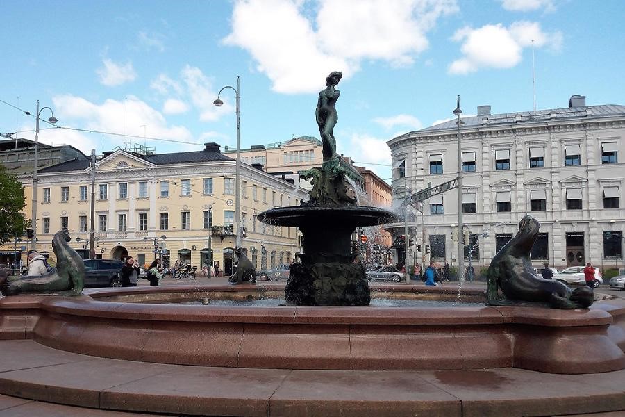 Outdoor granite water fountain with a nice sculpture