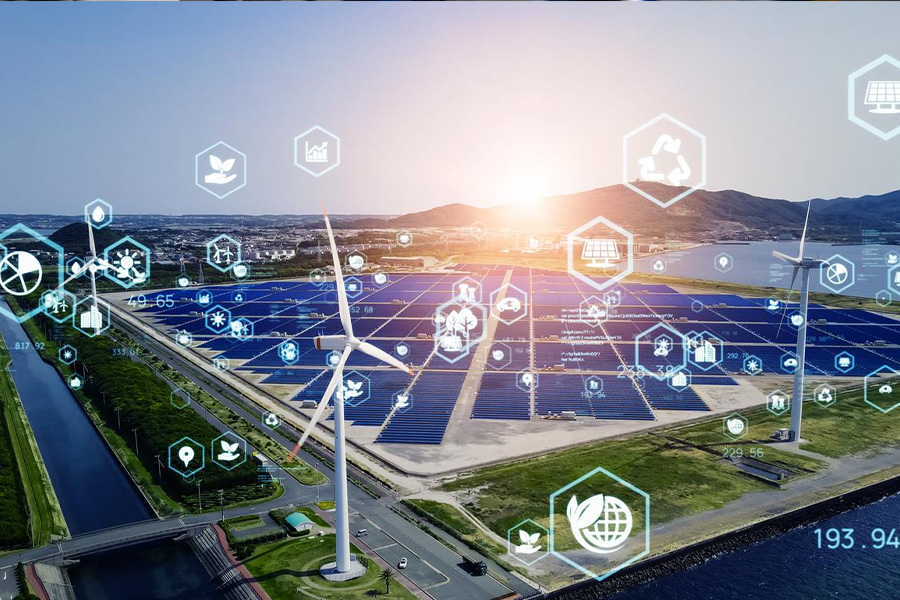 An illustration of renewable energy and environmental technology concept