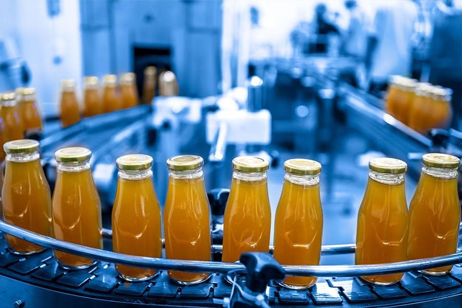 Factory interior of beverage production line