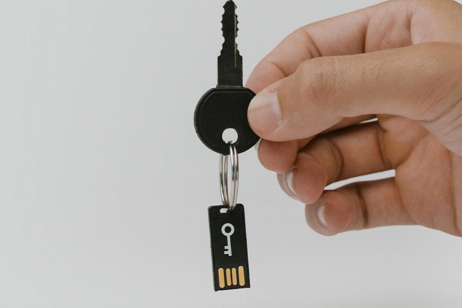 A keychain USB flash drive