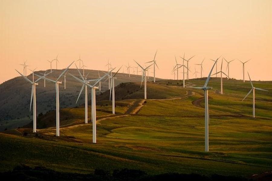 Wind turbines on top of a hill