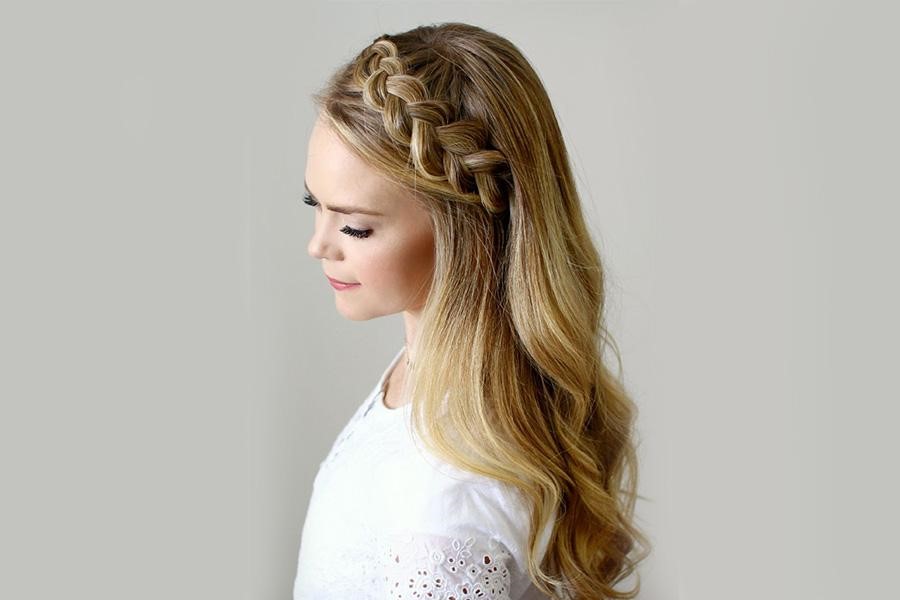 Woman wearing a faux braid headband