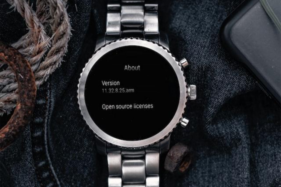 A smartwatch with a metal strap