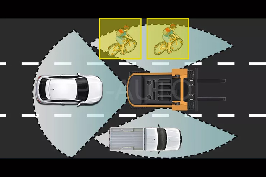 Schema highlighting the blind spots of a construction vehicle