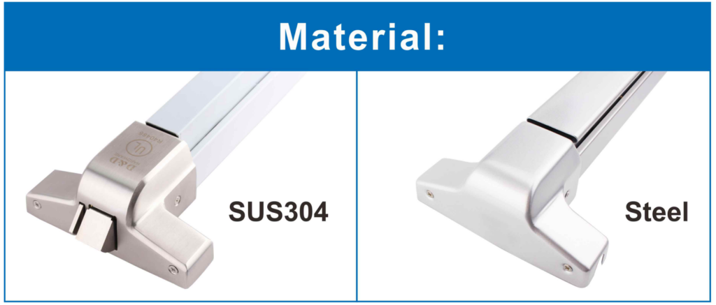 Steel and stainless steel are the most common materials used in panic bars for panic and exit doors