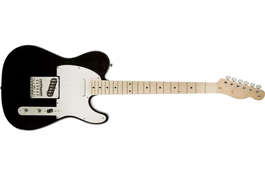 Black and white electric guitar with maple neck